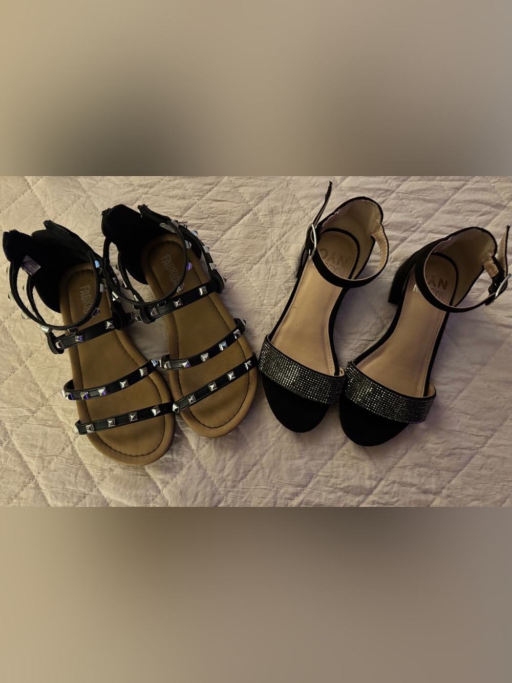 Set of 2 pair Black Girls' Dress Sandals with Studded Straps/heels
